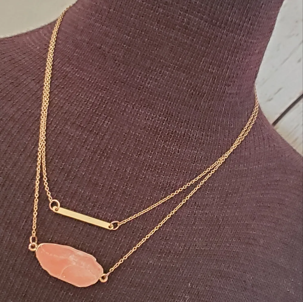 Copper tone two strand necklace with salmon colored marble look stone